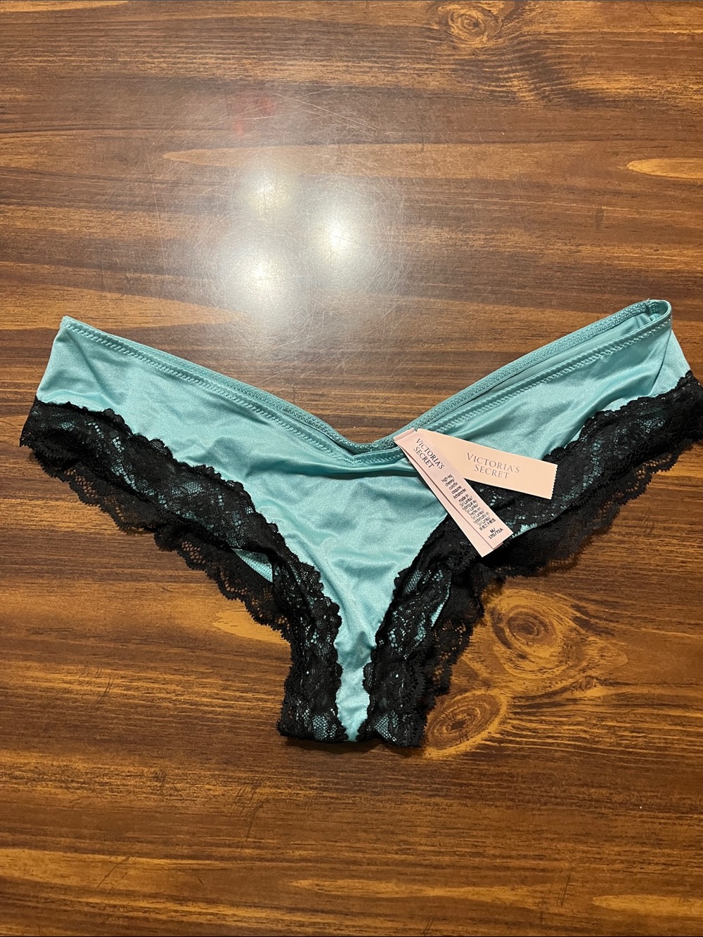 NWT Victorias Secret high leg cheeky panties size medium blue and black lace